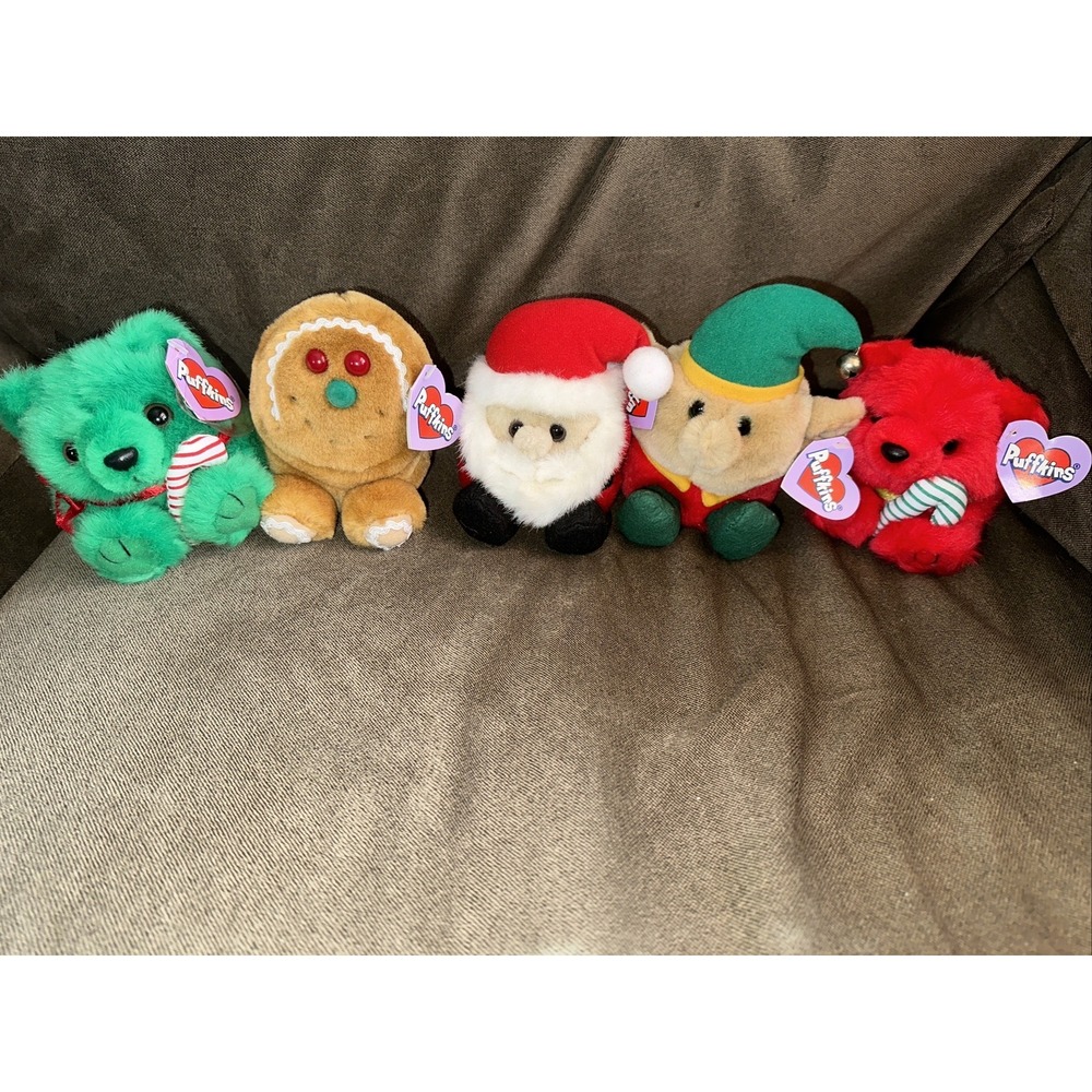 Vintage Puffkins Lot Of 5 Holiday Christmas Swibco Plush With Tags